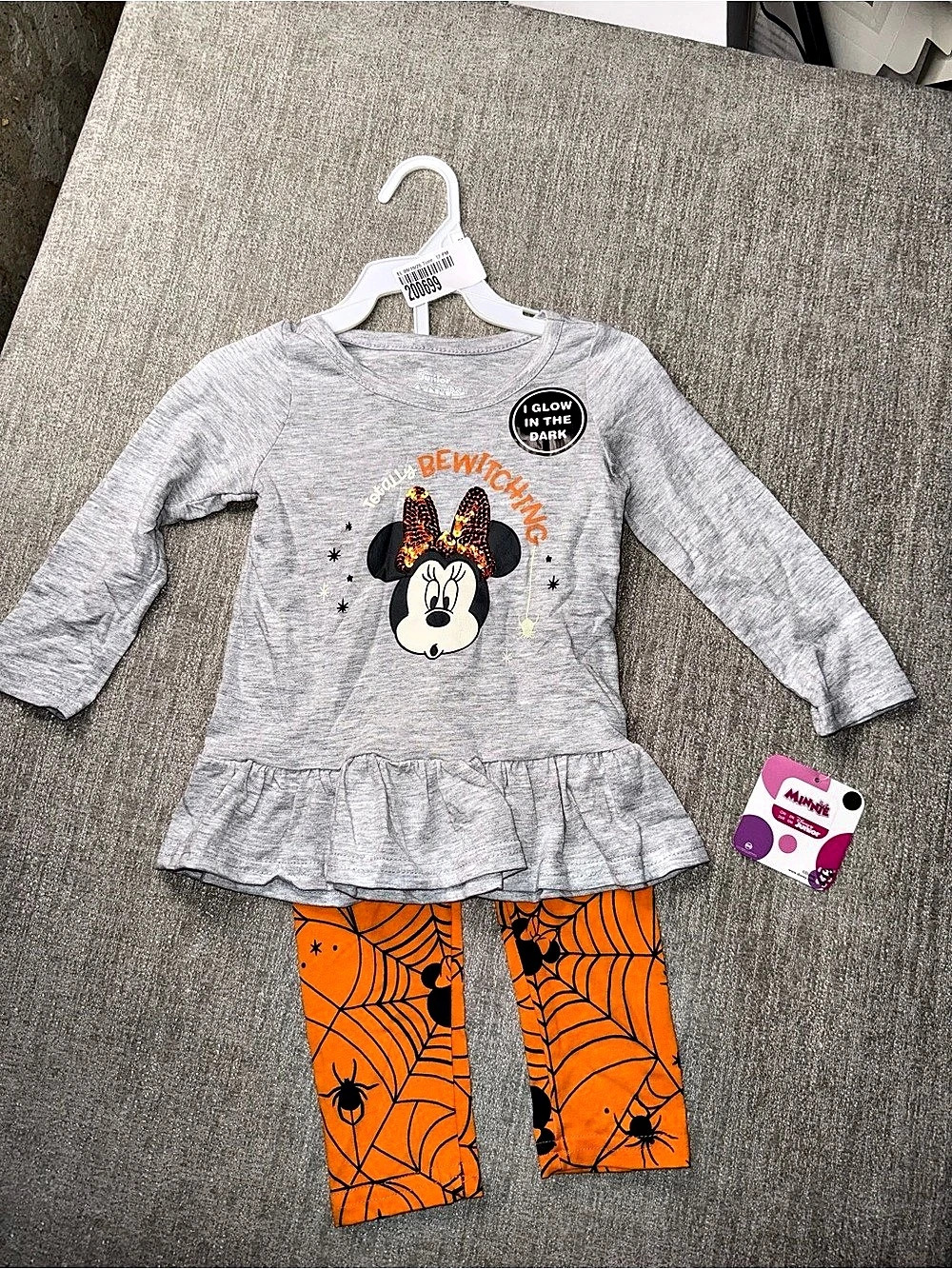 Disney Minnie Mouse Halloween Totally Bewitching 2PC Outfit 24M NWT Glow